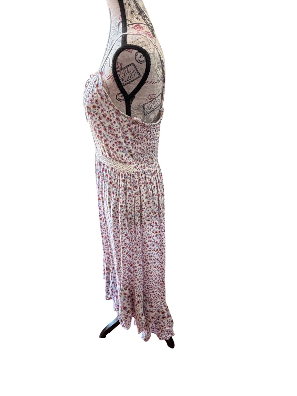 Japna White Floral Midi Dress with Pink and Blue Accents - Picture 2 of 7